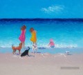 filles et Chiens à la plage Impressionnisme enfant